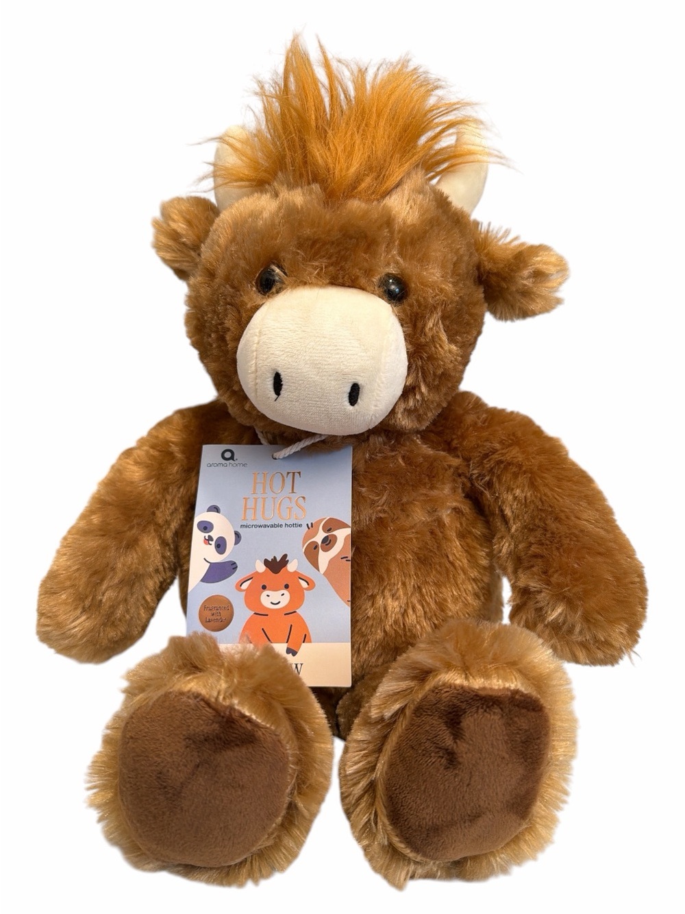 Aroma Home "Hot Hugs" Microwavable Highland Cow Plush – lavender Scented